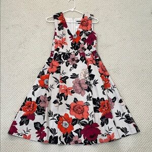 Ann Taylor Red and Pink Sleeveless V-Neck Sundress